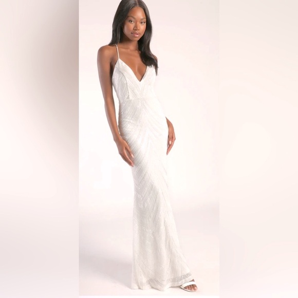Lulus Endless Enchantment White Sequin Mermaid Maxi Dress NWOT - Picture 1 of 10